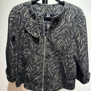 BCBGMaxAzria Black and Gray Patterned Cape Jacket
